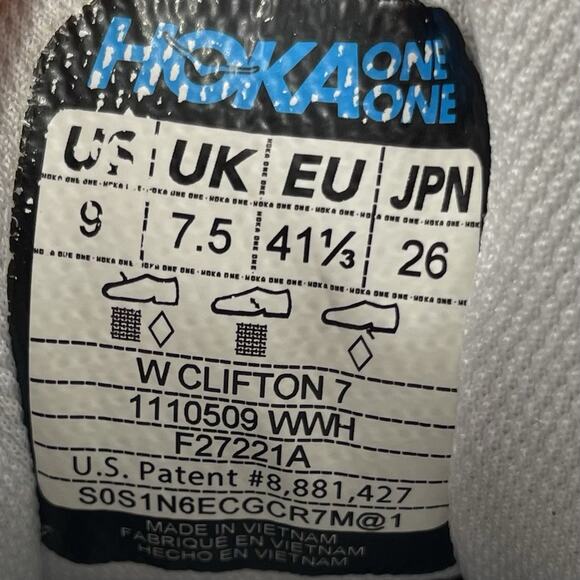 Hoka One One Clifton 7 Running Shoes Womens Size 9 White Athletic Sneakers - Picture 8 of 11